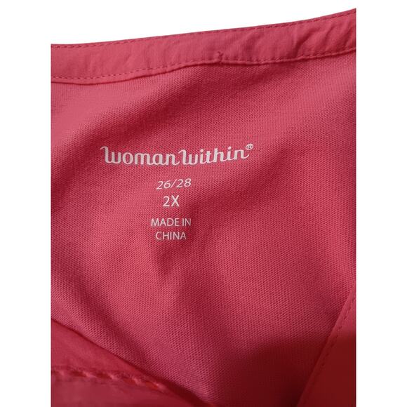 NEW WOMAN WITHIN Top Blouse Plus 2X 26/28 Eyelet Inset Short Sleeves‎ Comfort - Picture 3 of 8